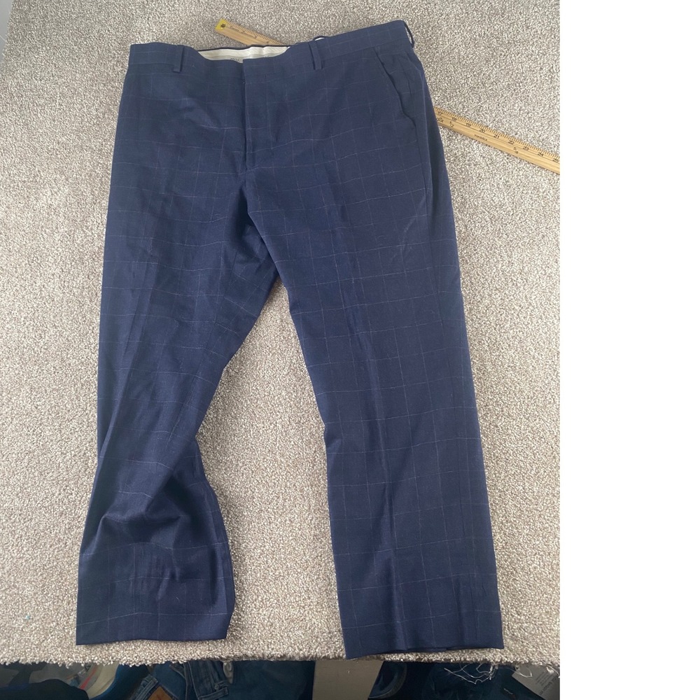 Jos. A. Bank 1905 Navy Windowpane Wool Blend Dress Pants Mens 40x28 Preppy
